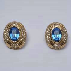 Vintage Oscar de la Renta earrings, gold gilt & crystals, 1980`s, American